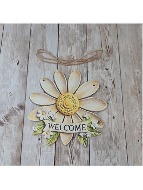 Mini Daisy Welcome Sign Decor Beige Yellow NWOT